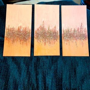 3 Panel (20”x9”each) Original Art in Pink Ombre